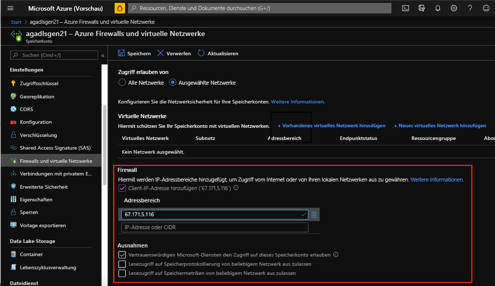 Firewalls für Azure-Speicher