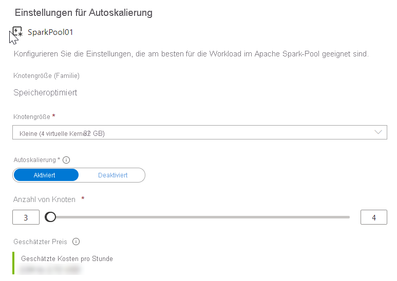 Konfigurieren von Spark-Knoten in Azure Synapse Studio.