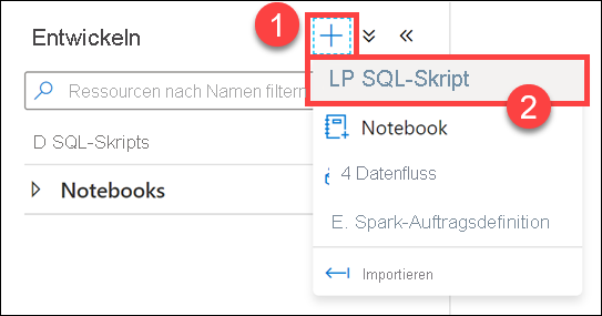 Das Kontextmenüelement für SQL-Skripts ist hervorgehoben.