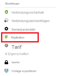 Image showing replication setting in the Azure portal