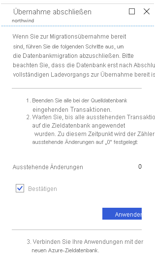 Abbildung: Seite „Übernahme abschließen“