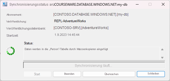 Diagramm: Synchronisierungsstatus bei einer Transaktionsreplikation.