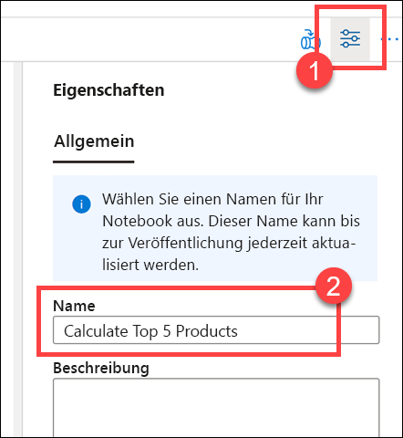 Das Blatt „Eigenschaften“ wird angezeigt.