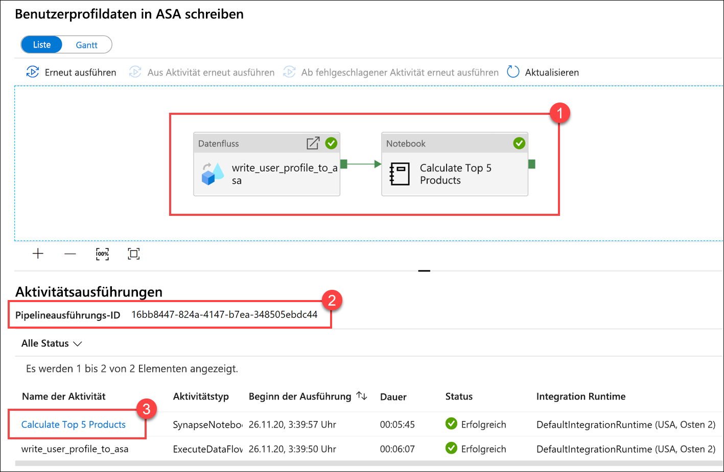 Die Details zur Pipelineausführung werden angezeigt.