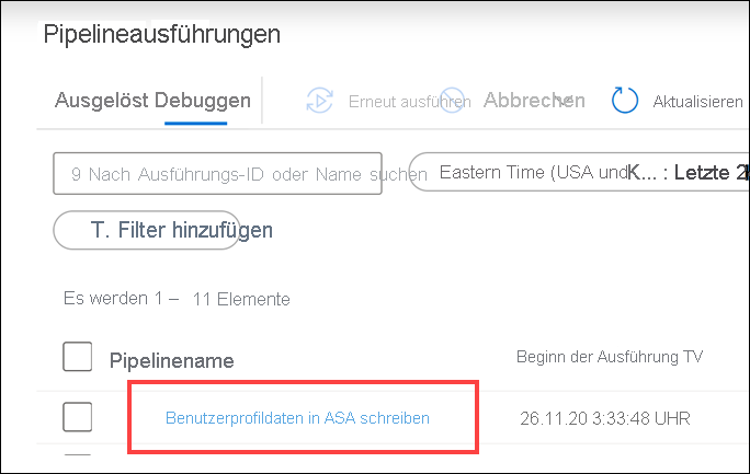 Der Pipelinename ist ausgewählt.