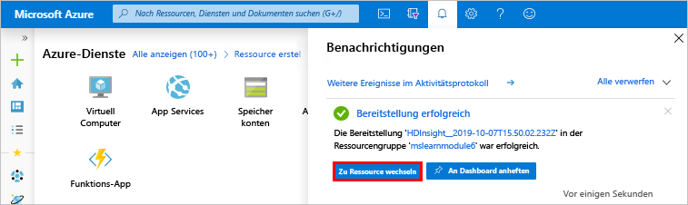 Seite „Zu Ressource wechseln“ im Azure-Portal