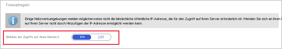 Image highlighting the Allow access to Azure services action setting in the firewall configuration for Azure Database for MySQL or PostgreSQL