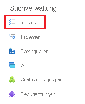 Screenshot der Schaltfläche „Indizes“.