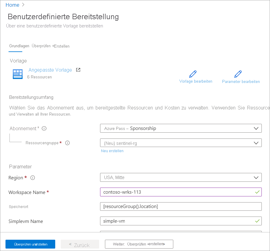 Screenshot der Seite „Benutzerdefinierte Bereitstellung“.