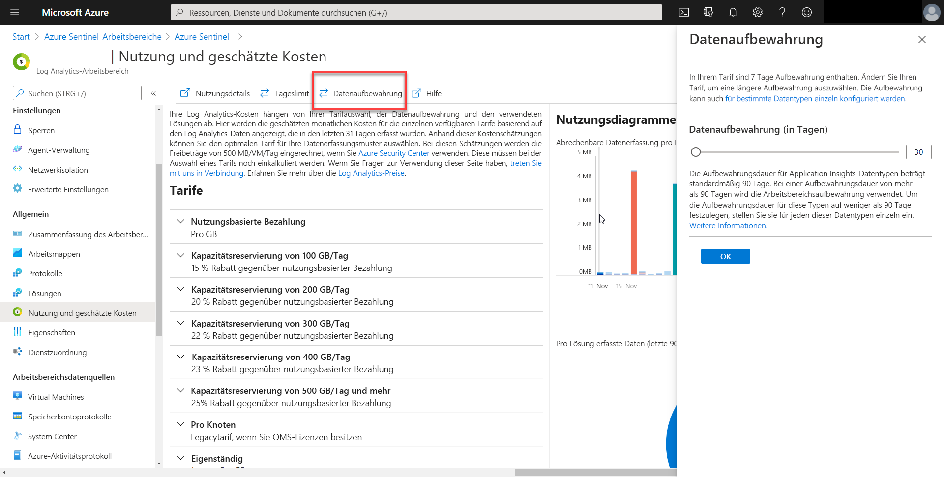 Screenshot of setting the data retention.