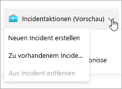 Screenshot: Dropdownmenü für Incidentaktionen in Microsoft Sentinel.