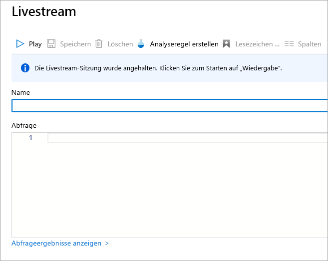 Screenshot: Seite zum Erstellen von Livestreams in Microsoft Sentinel