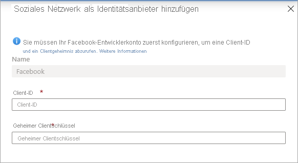 Screenshot: Seite zum Hinzufügen von sozialen Netzwerken als Identitätsanbieter. Wählen Sie den Social Media-Anbieter aus.