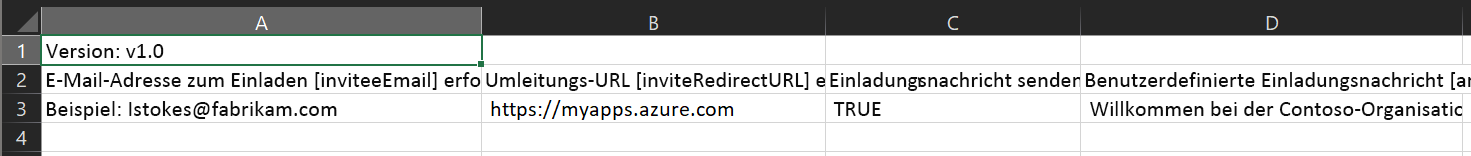 Screenshot eines Beispiels für eine CSV-Vorlagendatei für Masseneinladungen von Gästen