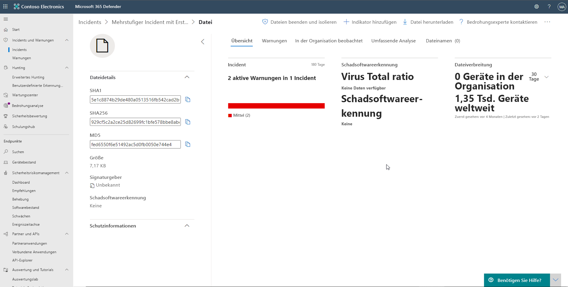 Screenshot der Seiteninformationen der Microsoft Defender für Endpunkt-Datei