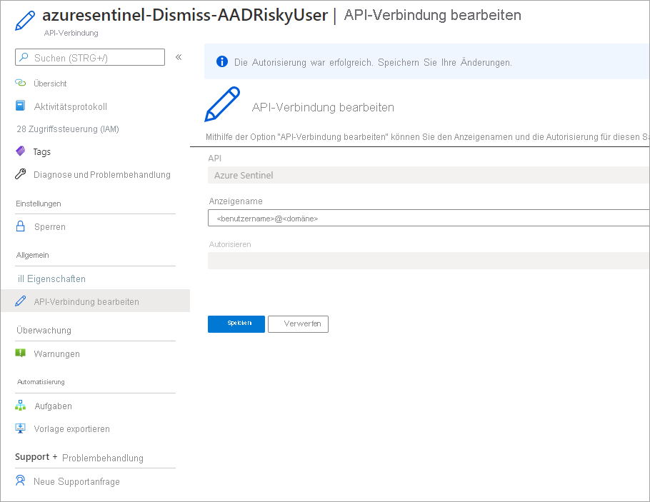 Screenshot mit der Autorisierung der API-Verbindung