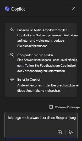 Screenshot des Copilot-Chatbereichs in Teams beim ersten Öffnen.