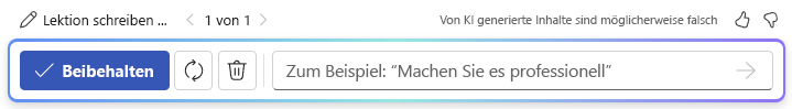 Screenshot der Optionsleiste nach der Verwendung von Entwurf mit Copilot in Word.