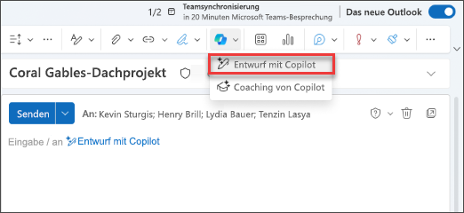 Screenshot des Copilot-Symbols in der Outlook-Symbolleiste.