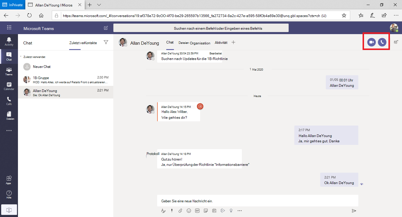 Screenshot showing when a user shares a screen with other users before Teams applies an I B policy.