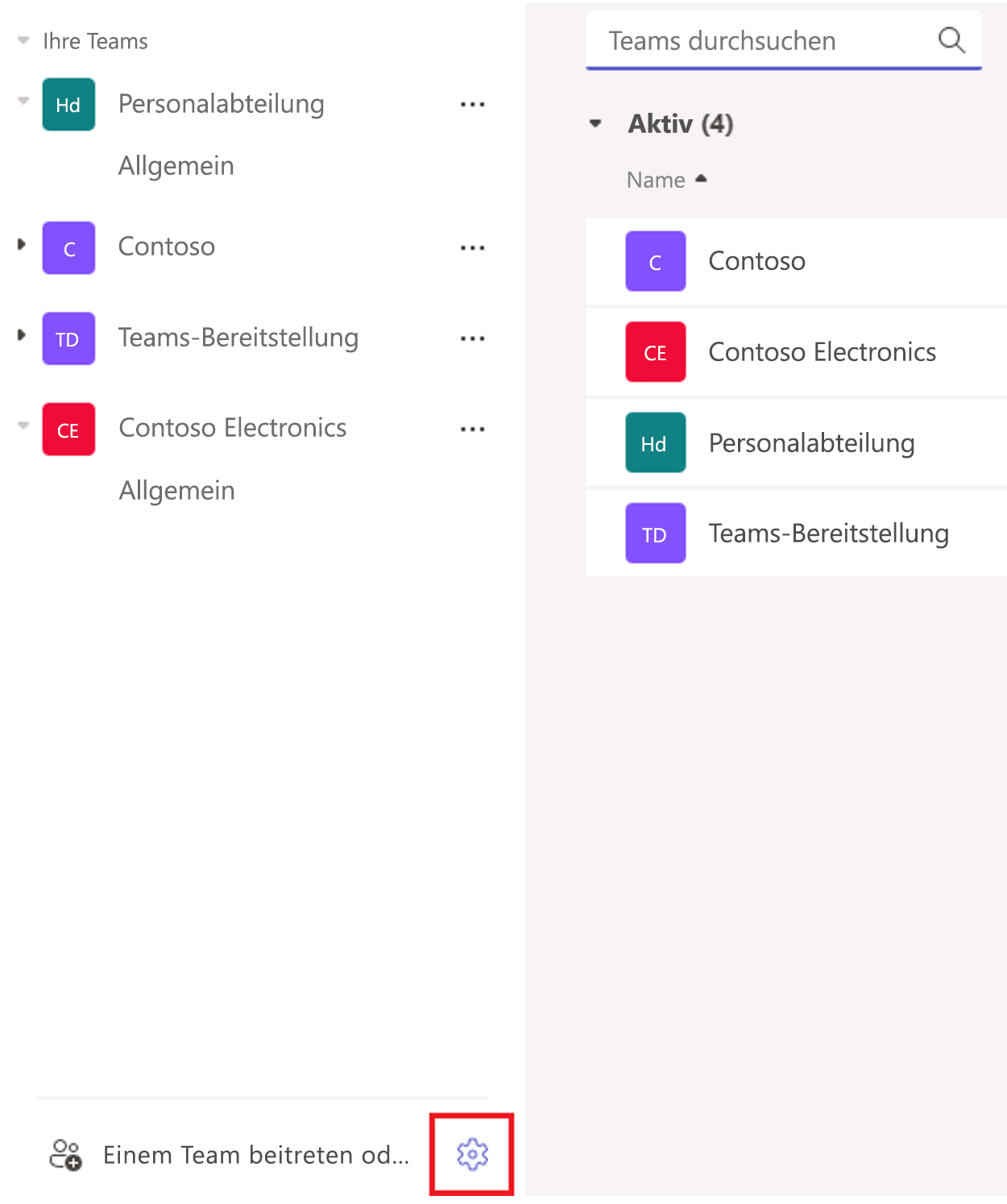  Screenshot: Zahnradposition vom Teams-Client