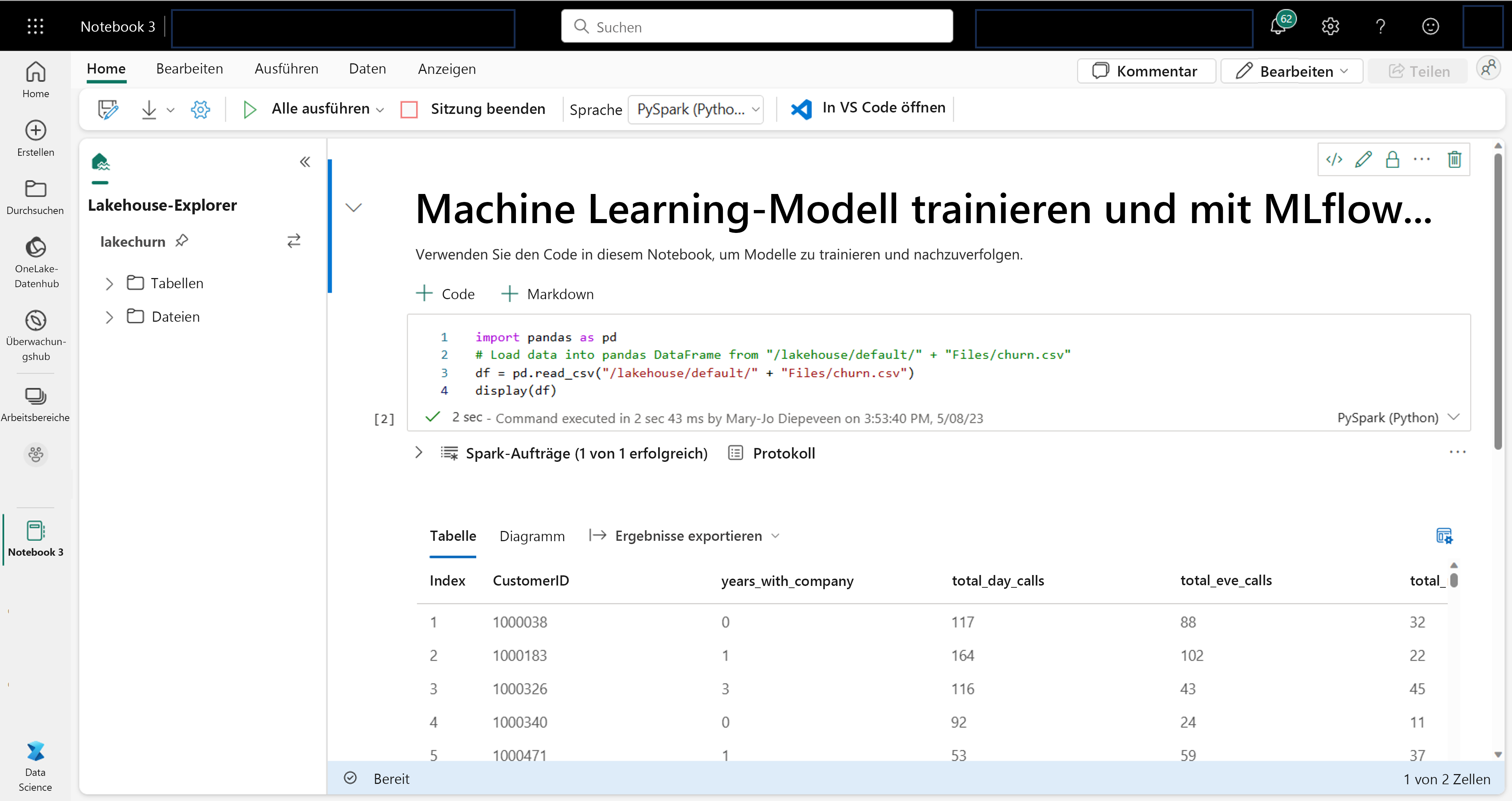 Screenshot of a notebook in Microsoft Fabric.