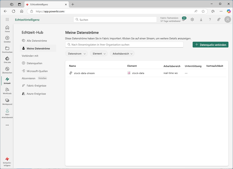 Screenshot: Echtzeit-Hub von Microsoft Fabric.