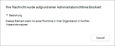 Screenshot: Richtlinienbedingungsinformationen für Absender.