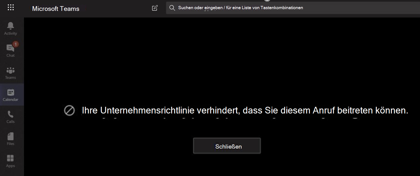 Screenshot, der zeigt, dass ein Benutzer für eine Besprechung blockiert ist.