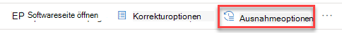 Screenshot der Schaltfläche „Ausnahmeoptionen“ im Flyout für Sicherheitsempfehlungen.