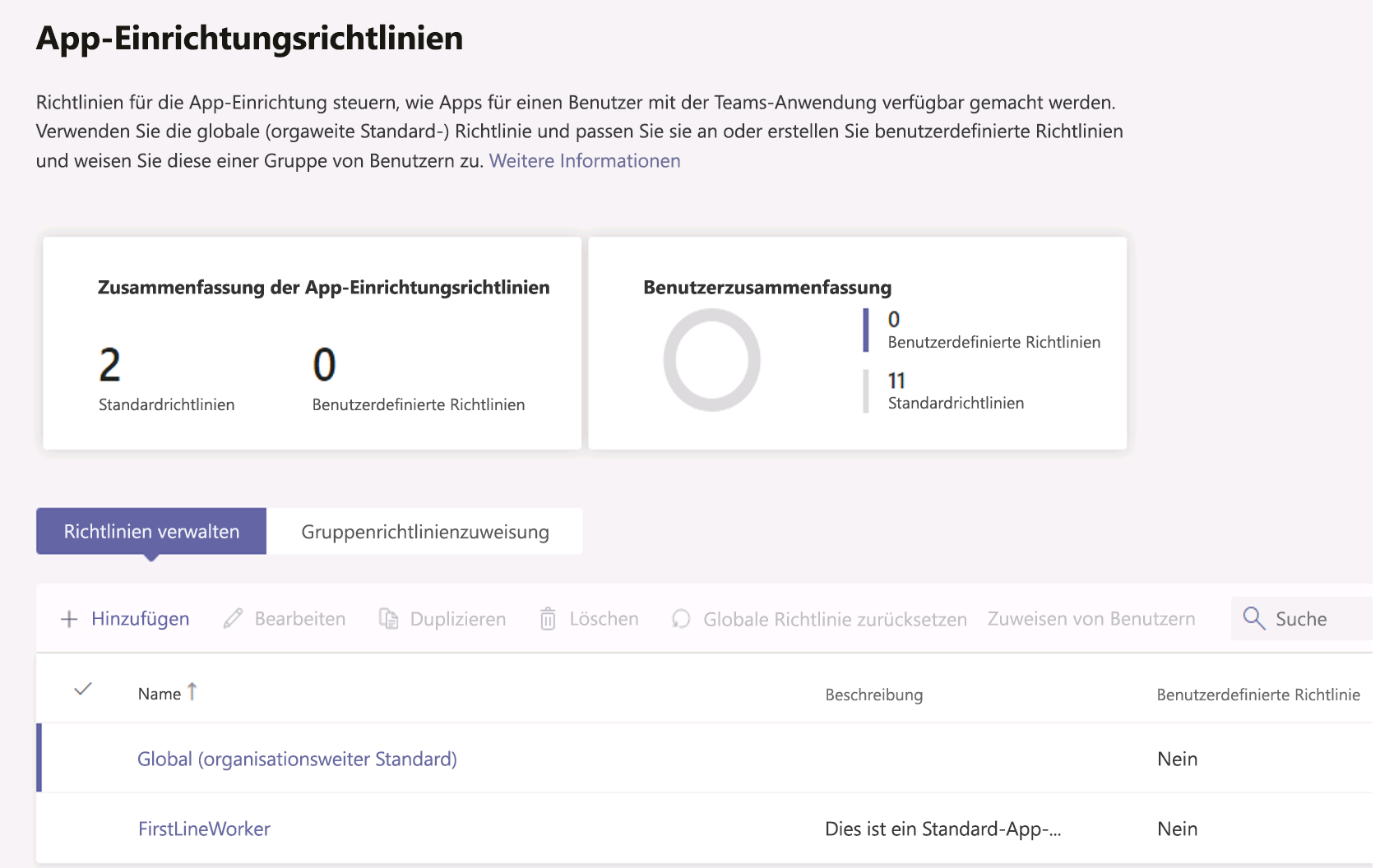  Screenshot der App-Setuprichtlinien.