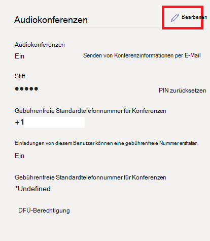 Screenshot von Einwahltelefonnummern für Benutzer zuweisen.