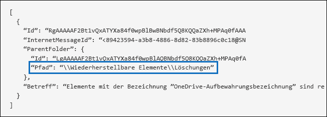 Screenshot des Überwachungsdatensatzes für ein endgültig gelöschtes E-Mail-Element.