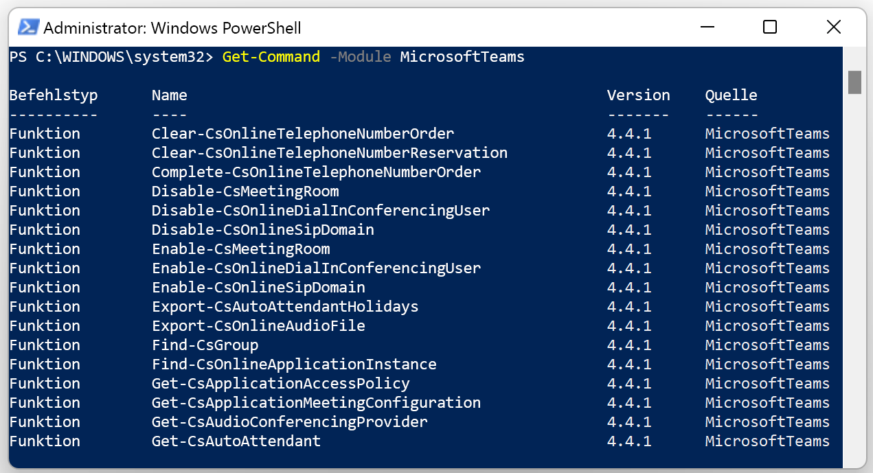 Screenshot des PowerShell-Fensters