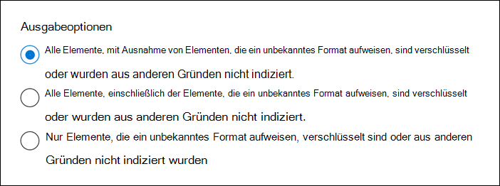 Screenshot mit den Optionen zum Exportieren der Suchergebnisse.