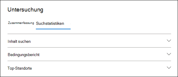 Screenshot: eDiscovery Standard-Fall mit der Registerkarte „Suchstatistik