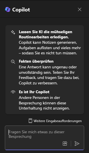 Screenshot des Copilot-Chatbereichs in Teams beim ersten Öffnen.