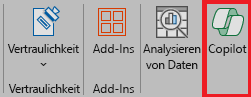 Screenshot des Copilot-Symbols im Excel-Menüband