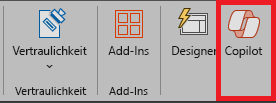 Screenshot des Copilot-Symbols im PowerPoint-Menüband.