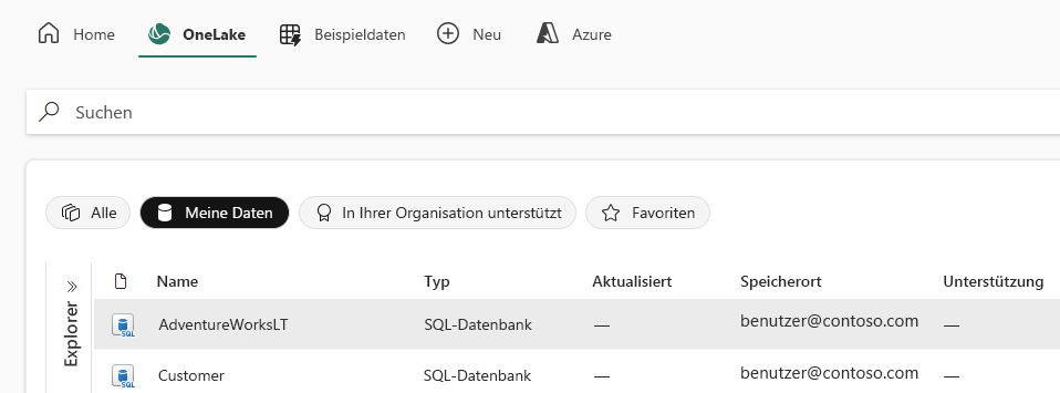 Screenshot des Tools „Daten kopieren“, das die Unterstützung der SQL-Datenbank in Microsoft Fabric zeigt.