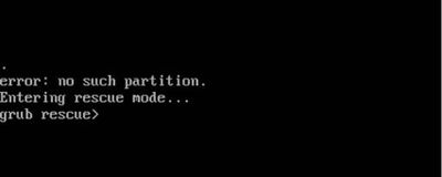 Screenshot des Grub-Fehlers „Keine solche Partition“.
