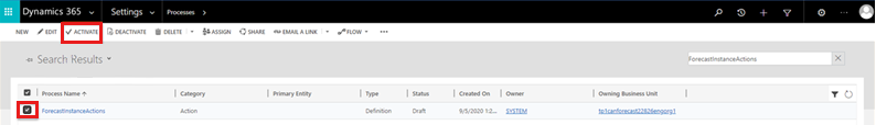 Aktivieren Sie den ForecastInstanceActions-Prozess.