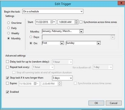 Legen Sie in „Trigger bearbeiten“ den WSUS-Trigger für die Aufgabe fest.