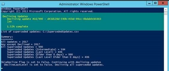 Screenshot der Windows PowerShell Ausgabe- und Statusanzeige.