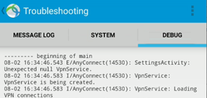 Screenshot: Debuginformationen