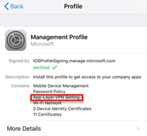 Screenshot, der zeigt, dass das Verwaltungsprofil über das VPN-Profil verfügt.