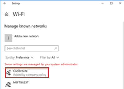 Screenshot der Wi-Fi-Einstellungen unter Windows, wobei die Wi-Fi Verbindung ein bekanntes Netzwerk ist.