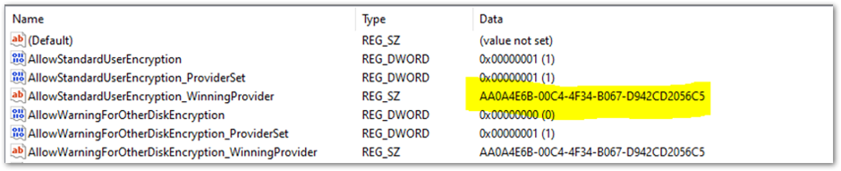 BitLocker-Registrierungsspeicherort im registrierungsinternen Editor.