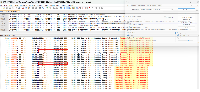 Screenshot: Tool zum Suchen aller Integritätsereignisse im Clusterprotokoll