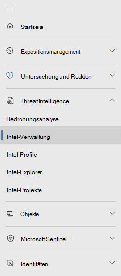 Screenshot: Neue Menüplatzierung für Microsoft Sentinel Threat Intelligence